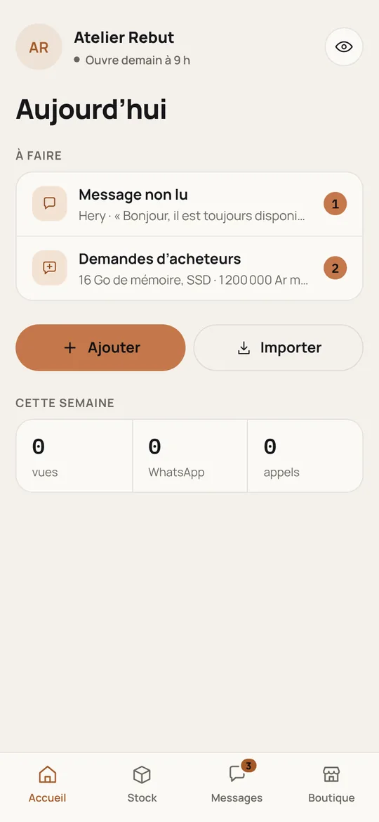 Accueil de l’espace vendeur