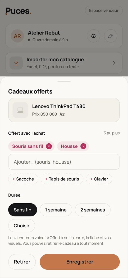 Offrir un cadeau avec un article