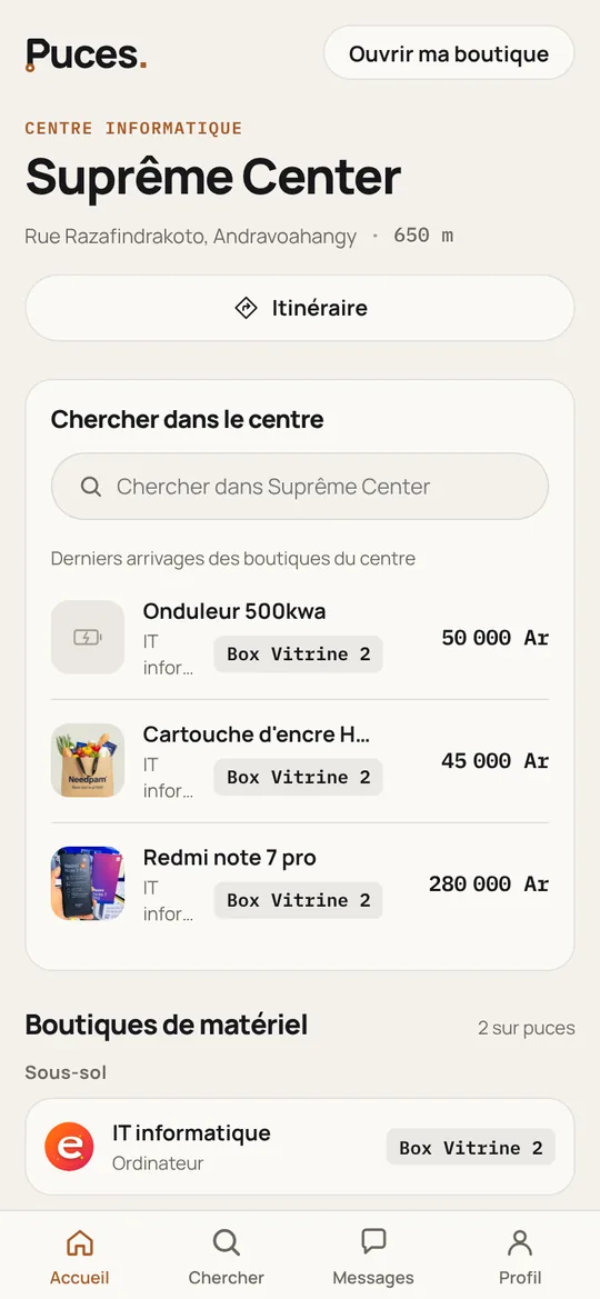 Page d’un centre commercial