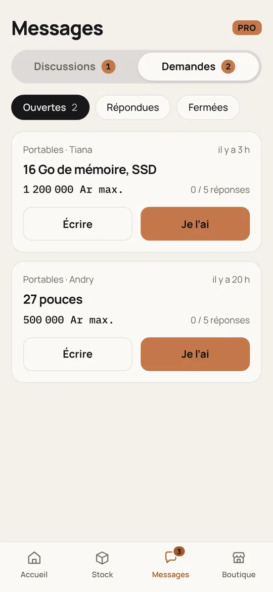 Demandes des acheteurs