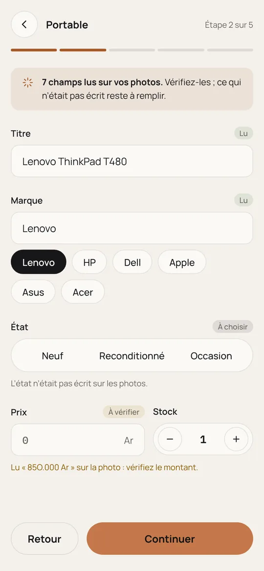 Fiche remplie depuis les photos