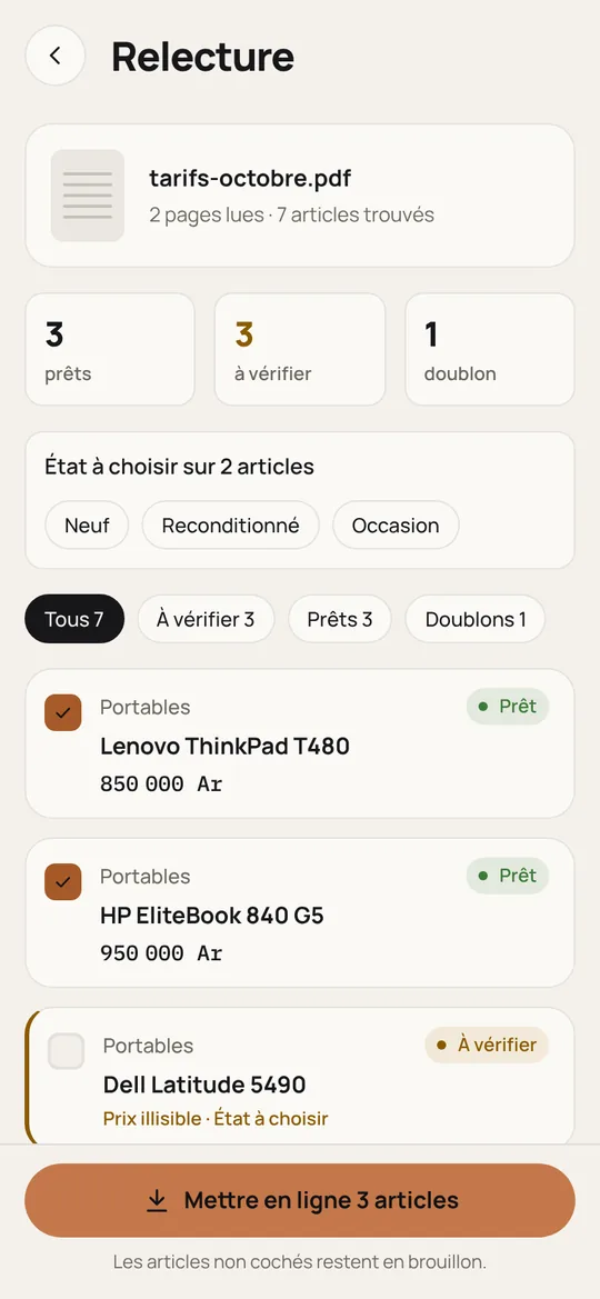 Relecture d’un catalogue importé